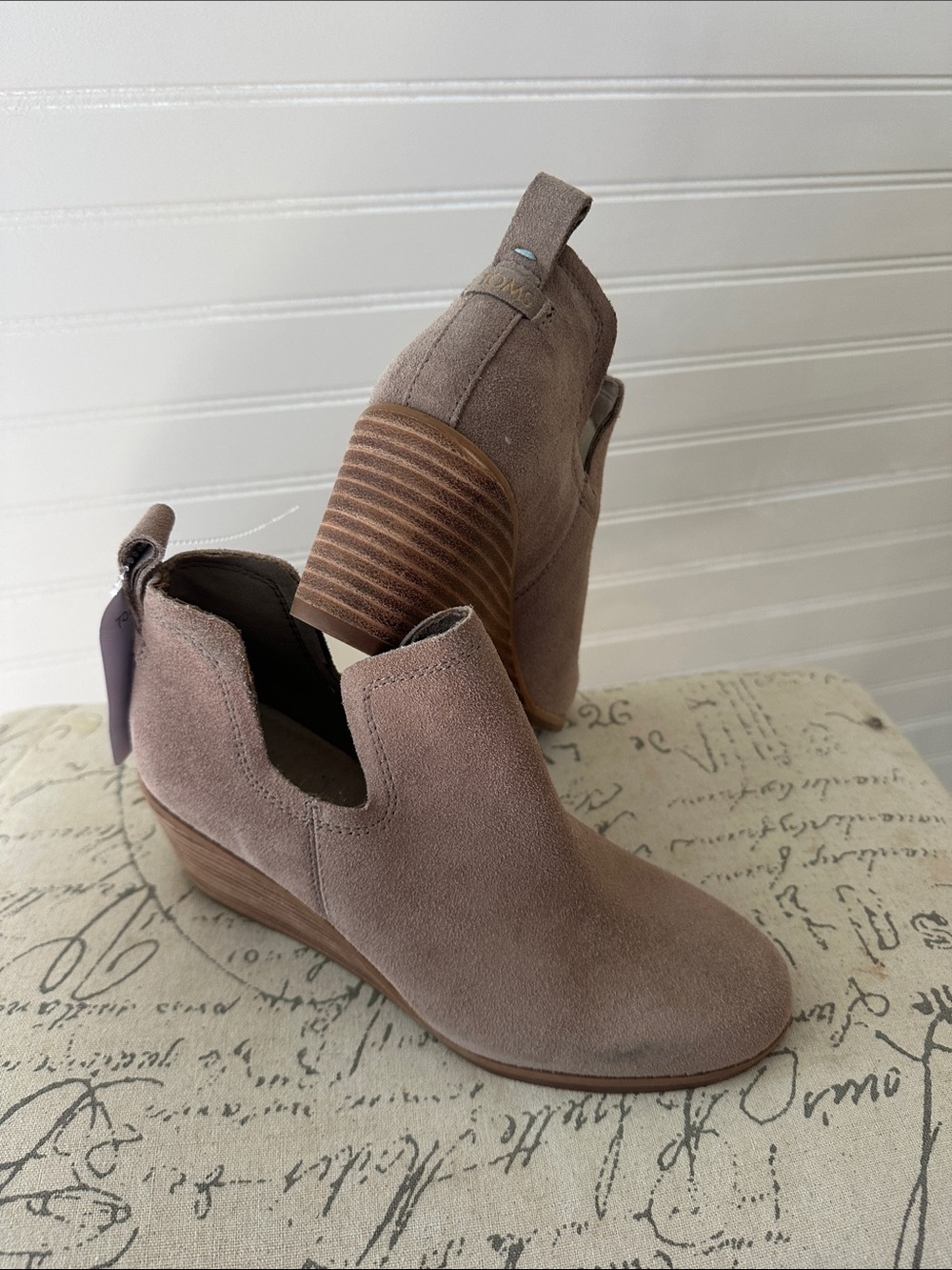 TOMS Taupe Suede Women's Ankle Booties - Stylish Low Heel 6